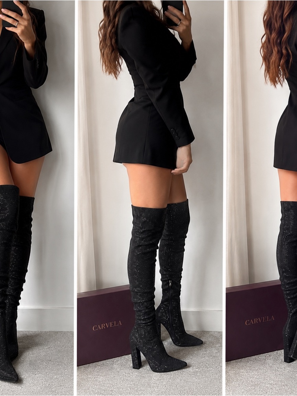 Black Over-the-Knee Crystal Embellished Boots